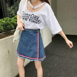 Ribbon Trim A-line Denim Skirt