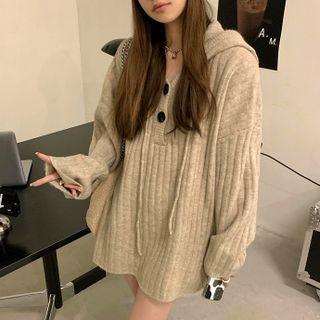 Oversized Plain Long-sleeve Hooded Sweater