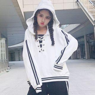 Striped Lace Up Pullover