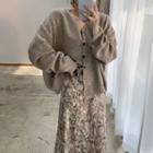 Cardigan / Floral Print Midi Skirt