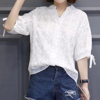 Embroidered V-neck Short-sleeve Blouse