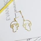 Non-matching Wirework Face Dangle Earring 925 Sterling Silver - Gold Plating - One Size