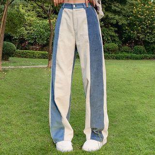 Corduroy Two Tone Straight Leg Pants