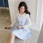 Ruffle Trim 3/4-sleeve A-line Dress