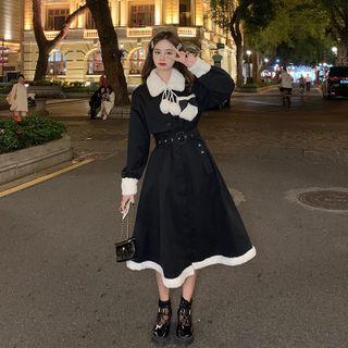 Belted Fluffy Trim A-line Coat (various Designs)