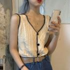 Cable Knit Button-up Sweater Vest Milky White - One Size