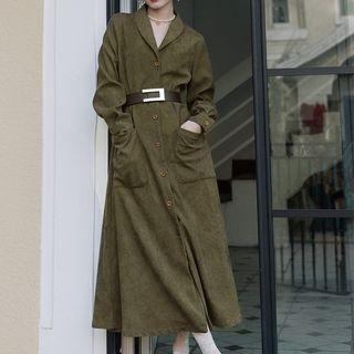 Lantern-sleeve Midi Collared Dress