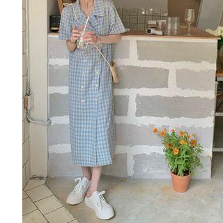 Short-sleeve Check Shirtdress As Figure - One Size
