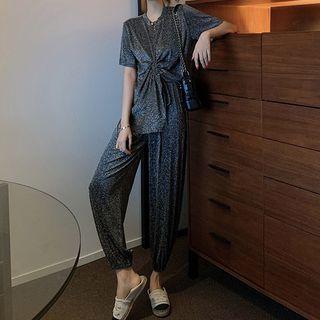 Short-sleeve Drawstring Top / High-waist Pants