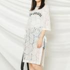 Lace Elbow-sleeve Long Top