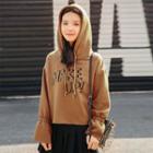 Lettering Drawstring Cropped Hoodie