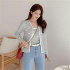 Piped Striped Cardigan & Cami Set