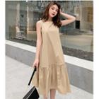 Sleeveless A-line Dress Khaki - One Size