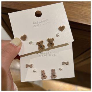 3 Pair Set: Flocking Animal / Bow / Heart / Stud Earring (various Designs)