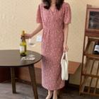 Short-sleeve Floral Print Dress Pink - One Size