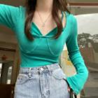 Long-sleeve Mock Two Piece T-shirt Green - One Size