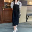Puff-sleeve Frill Trim Blouse / Midi A-line Overall Dress