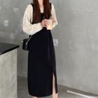 Polka Dot Blouse / Slit Pinafore Dress