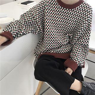 Pattern Knit Sweater Plaid - One Size