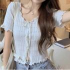 Short-sleeve Lettuce Edge Knit Crop Top White - One Size