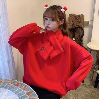 Tie-neck Christmas Tree Embroidered Pullover