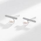 Rhinestone Bar Faux Pearl Sterling Silver Earring 1 Pair - White Faux Pearl - Silver - One Size