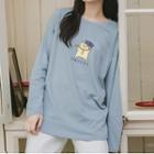 Long-sleeve Cat Print Loose-fit T-shirt