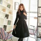 Turtle-neck Velvet Pleated Dress