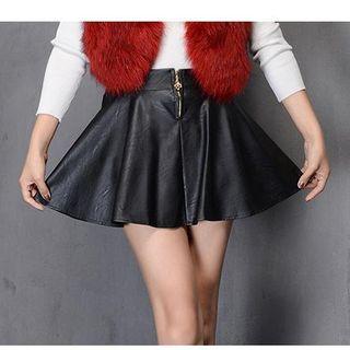 Zip Front Faux Leather A-line Skirt