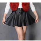 Zip Front Faux Leather A-line Skirt