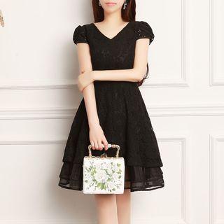 Short Sleeve Layered Lace Dress