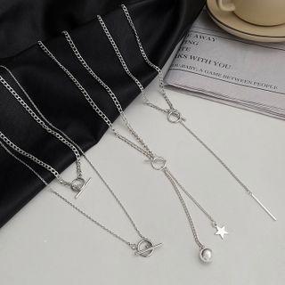 Geometric Pendant Layered Stainless Steel Necklace
