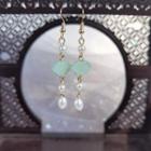 Faux Gemstone Faux Pearl Alloy Dangle Earring T59 - 1 Pair - Gold & White & Green - One Size