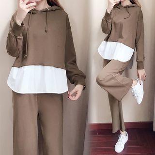 Set: Mock Two Piece Hoodie + Cropped Wide Leg Pants