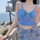 Ruffle Hem Cropped Knit Camisole Top Blue - One Size