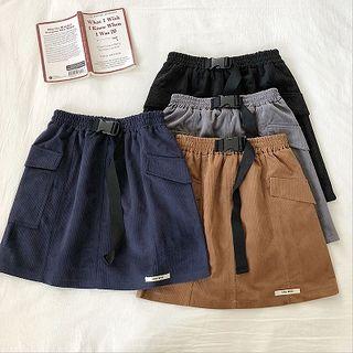 Plain High-waist Corduroy Cargo Skirt
