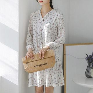 Tie-neck Ruffle-hem Floral Chiffon Dress