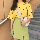 Elbow-sleeve Dotted T-shirt / A-line Mini Skirt