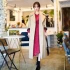 Wide-lapel Open-front Long Trench Coat With Belt