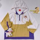 Paneled Half-zip Hoodie Purple & Yellow & White - One Size