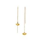 Fashion And Simple Plated Gold Yellow Ginkgo Leaf Tassel Enamel Earrings With Imitation Pearls Golden - One Size