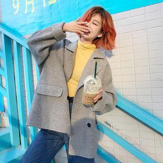 Plain Loose-fit Coat Gray - One Size