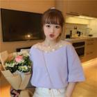 Floral Embroidered Mesh Panel Short-sleeve T-shirt