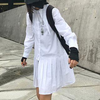 Pleated Hem Shirt Dress White - One Size