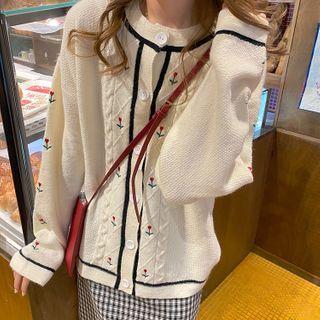 Floral Printed Knit Cardigan White - One Size