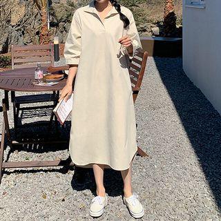 3/4-sleeve Open-packet Long Dress