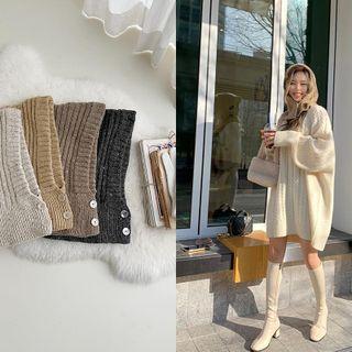 Buttoned Rib-knit Balaclava Hat