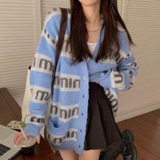 Lettering Oversize Cardigan Blue - One Size