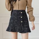 Plaid Asymmetrical Woolen A-line Skirt