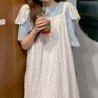 Short-sleeve T-shirt / Spaghetti Strap Lace Dress